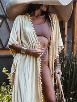 Handmade Tassel Embroidery Boho Bohemian Maxi Gold Kimono