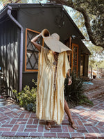 Handmade Tassel Embroidery Boho Bohemian Maxi Gold Kimono