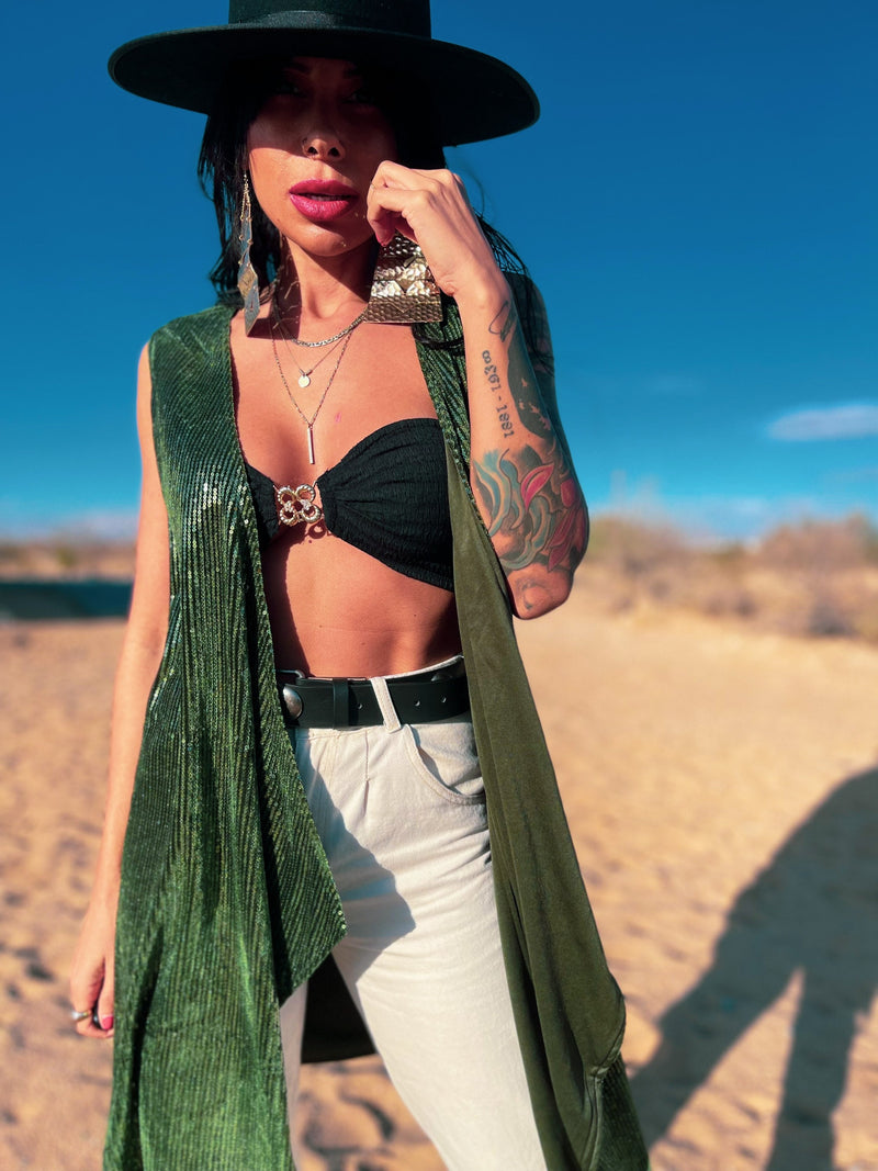 Boho Bohemian Romantic Velvet Sequin Rave Festival Western Christmas Vest Kimono  Outfit Country Western Desert  Gypsy