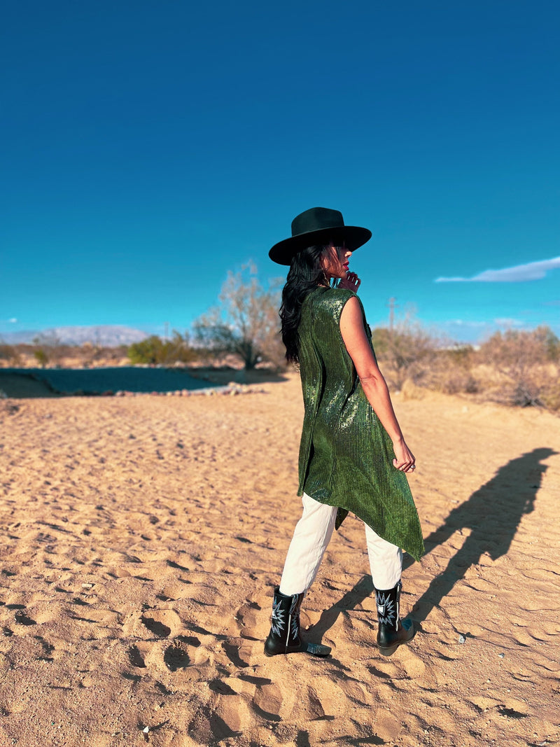 Boho Bohemian Romantic Velvet Sequin Rave Festival Western Christmas Vest Kimono  Outfit Country Western Desert  Gypsy