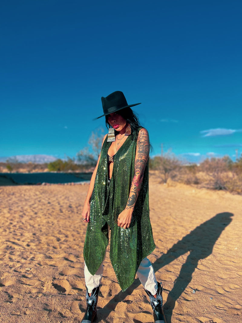 Boho Bohemian Romantic Velvet Sequin Rave Festival Western Christmas Vest Kimono  Outfit Country Western Desert  Gypsy