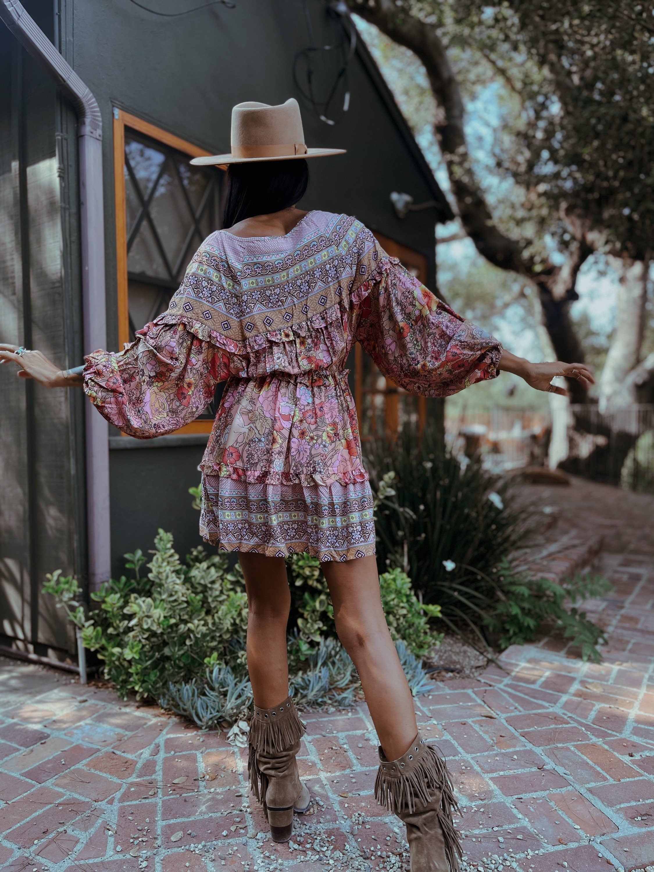 Bohemian Romantic Dress, Boho Mini Western Dress, Floral Bohemian Dres – Gypsy Tale