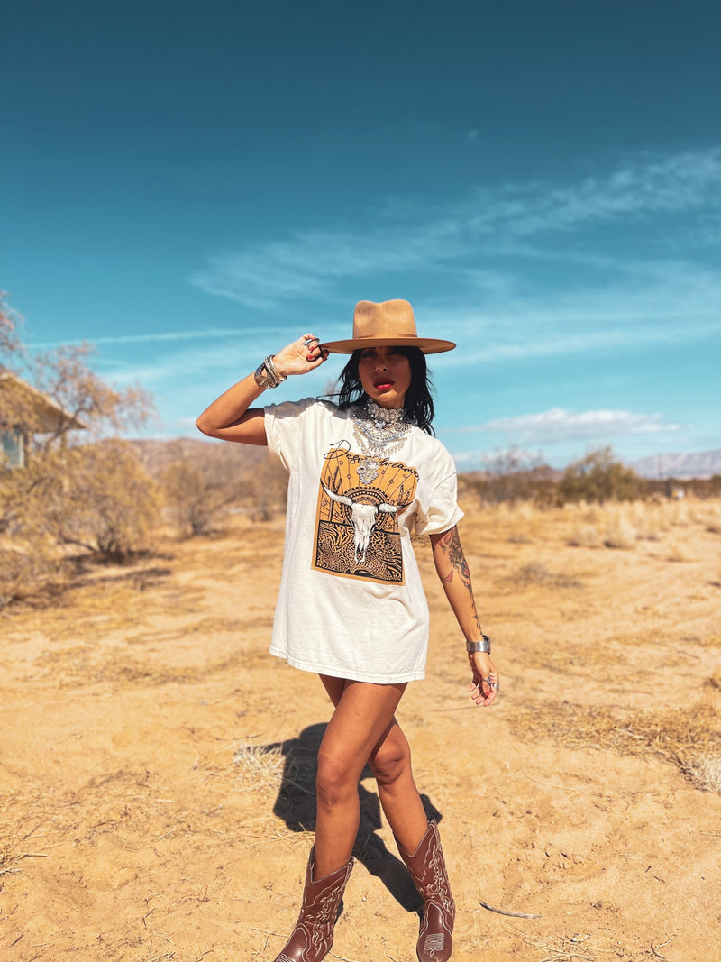 Bohemian Western Style Desert Dreamer Boho Skull Tee Dress