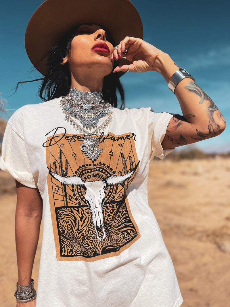 Bohemian Western Style Desert Dreamer Boho Skull Tee Dress