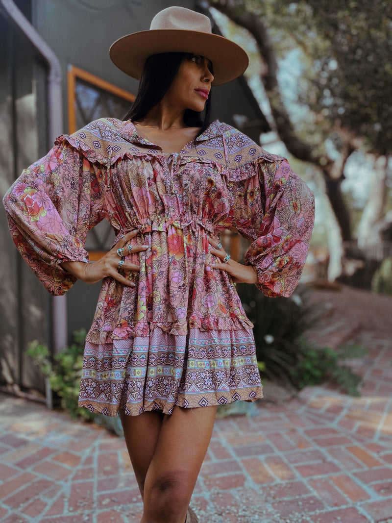 Bohemian Romantic Dress, Boho Mini Western Dress, Floral Bohemian Dres – Gypsy Tale