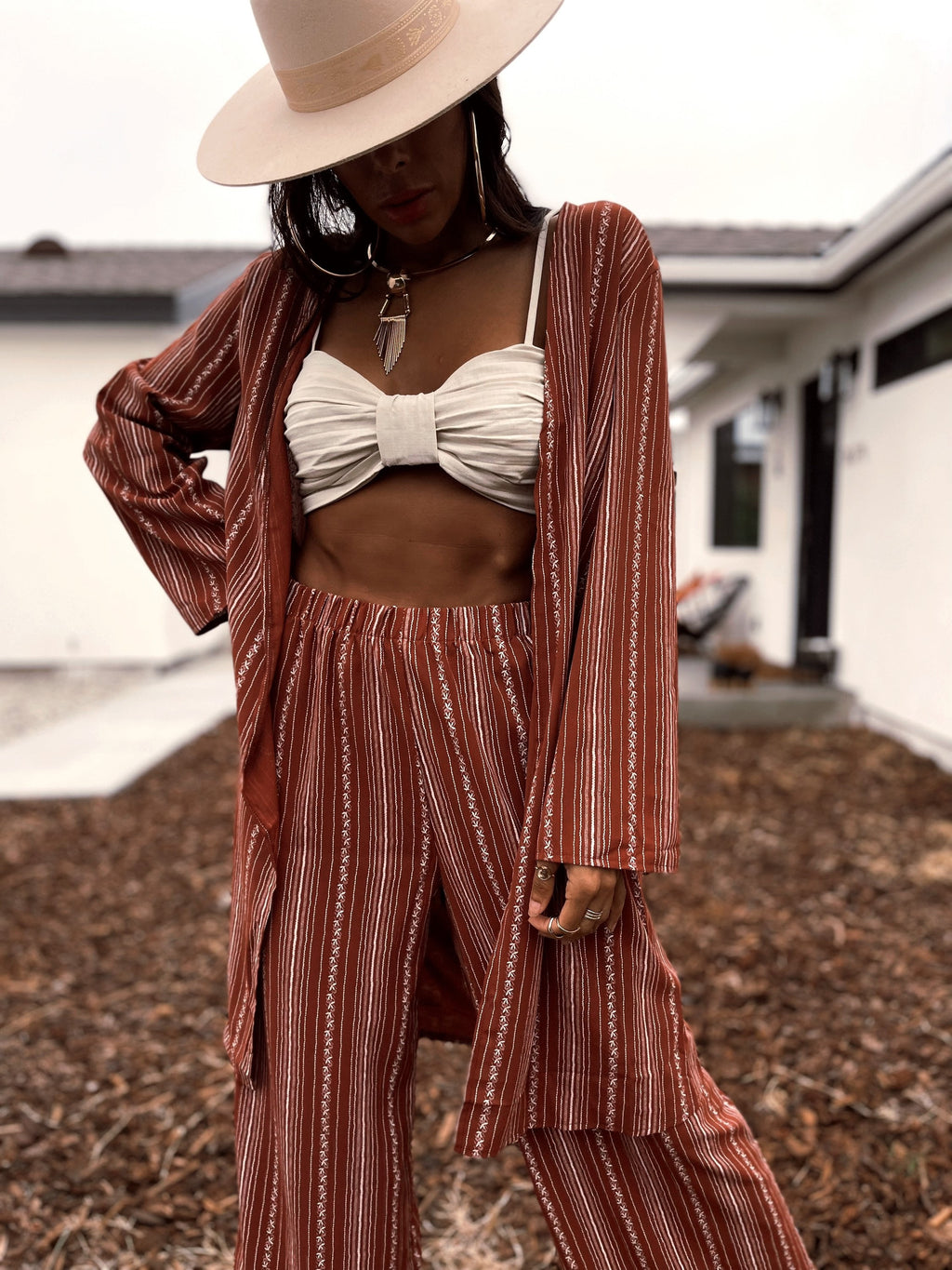 Boho Ethnic Print Goddess Kimono Pants Set