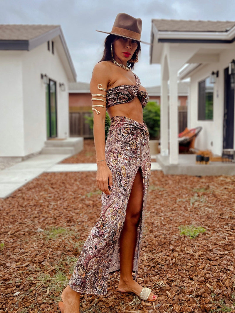 Goddess Bohemian Paisley Velvet Maxi Skirt Set Gypsy Tale