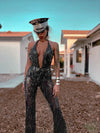 Festival Sequin Disco Flare Fringe Backless Jumpsuit