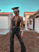 Festival Sequin Disco Flare Fringe Backless Jumpsuit