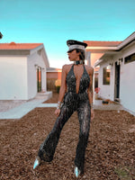 Festival Sequin Disco Flare Fringe Backless Jumpsuit