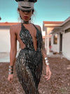Festival Sequin Disco Flare Fringe Backless Jumpsuit