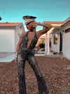 Festival Sequin Disco Flare Fringe Backless Jumpsuit