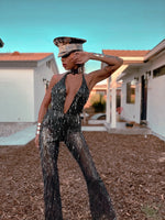 Festival Sequin Disco Flare Fringe Backless Jumpsuit
