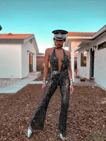 Festival Sequin Disco Flare Fringe Backless Jumpsuit