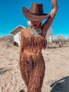 Brown Western Crochet Cowboy Knit Fringe Rave Set