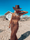 Brown Western Crochet Cowboy Knit Fringe Rave Set