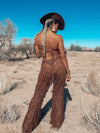 Brown Western Crochet Cowboy Knit Fringe Rave Set