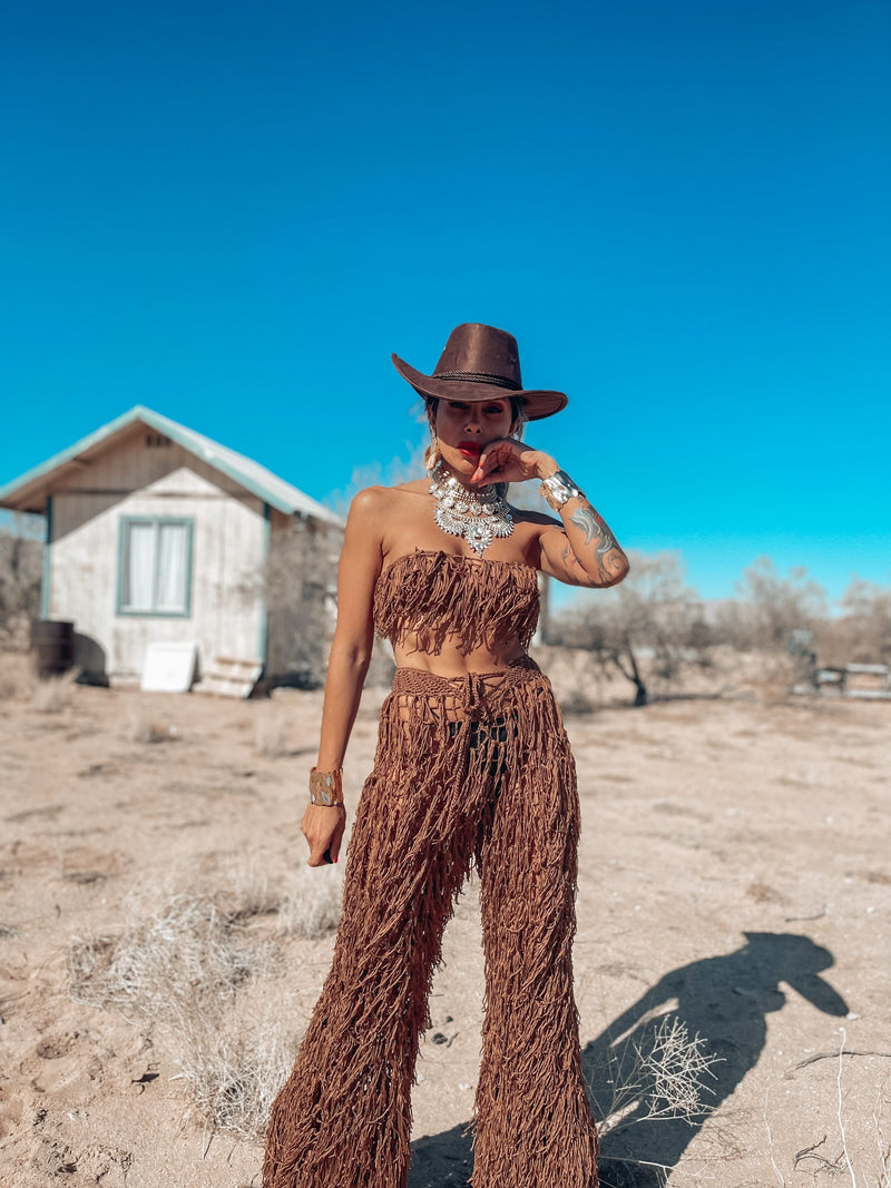 Brown Western Crochet Cowboy Knit Fringe Rave Set – Gypsy Tale