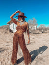 Brown Western Crochet Cowboy Knit Fringe Rave Set