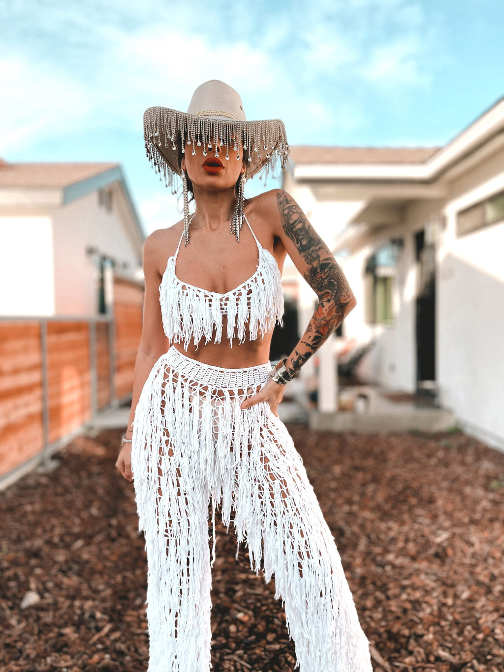 White fringe two piece set