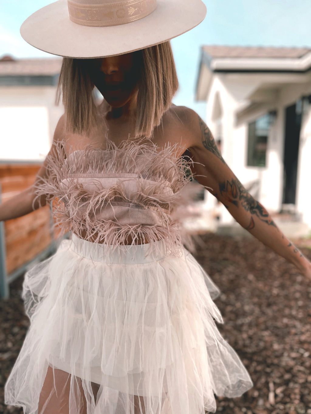 Feather Fringe Suede Crop Top