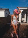Sequin Fringe Iridescent Bachelorette Set Boho EDC Festival Outfit Rave Clothing Hippie Costume Bridal Bikini Metallic Fringe pants Stage
