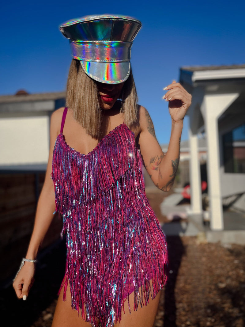 Sequin Fringe Purple Rainbow Mini Dress