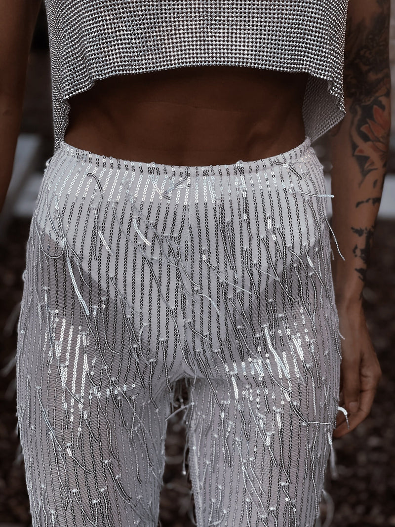 Renaissance Silver Fringe Festival Pants